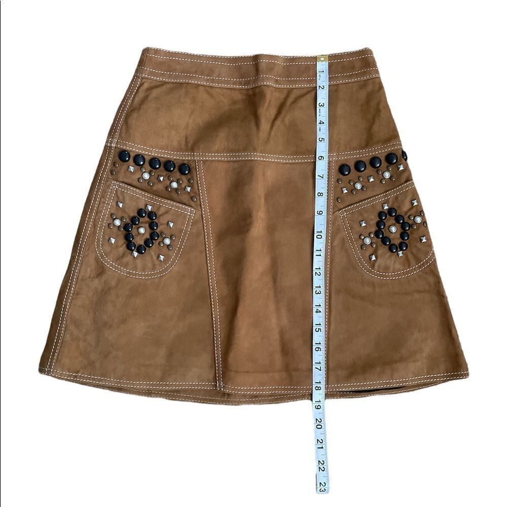 Coach Lamb Suede High Waisted Western Studded Mini Skirt Brown Tan Size 2 NWOT - Picture 3 of 9